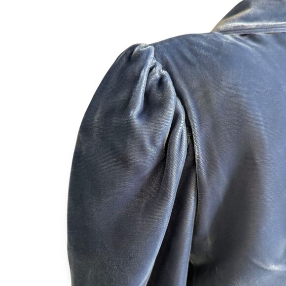 Vintage Blue Velvet Velour Blazer ~ Cornflower satin lined XS/S Open front - Picture 8 of 8